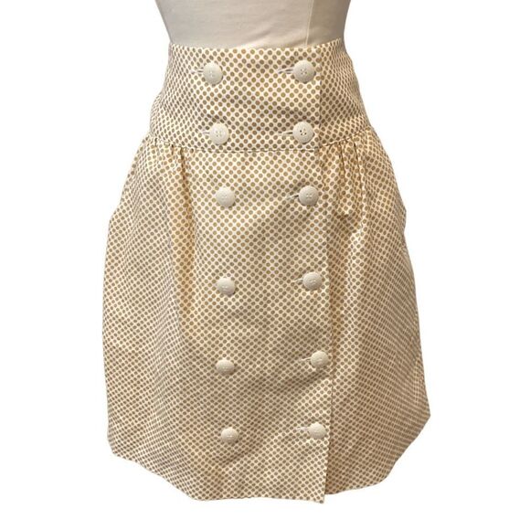 COMME TOI DOT SKIRT Sz M polka dot Button A-Line Side Pockets linen blend - Picture 6 of 12